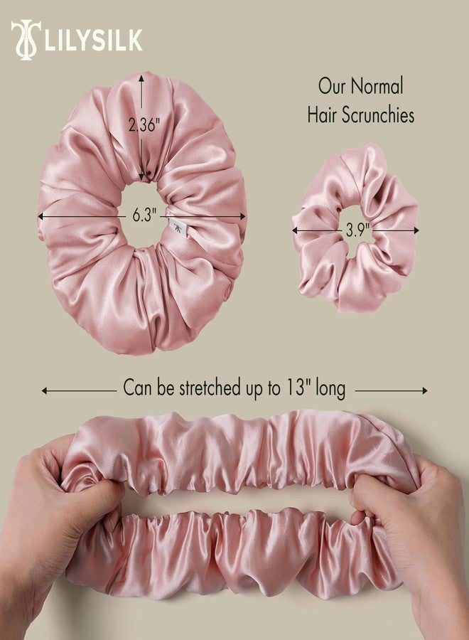 LILYSILK Large Mulberry Silk Scrunchies for Hair Sleeping Big Hair Ties Women's 100% Silk Ponytail Holders Oversized Scrunchies Jumbo Giant Rosy Pink - Image 2
